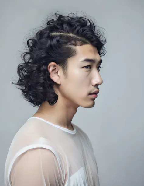 transparent face、Portrait of Asian man with thick curly black hair，wildly，Zhang Shuhao