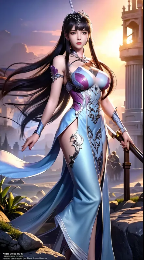 Close-up of a woman in a silver blue dress, Cheng Weipan Art Station, Xiuxian Technology Sense, detailed fantasy art, Stunning character art, Epic and beautiful character art, beautiful armor, Extremely detailed artistic sprouts, Detailed digital animation...