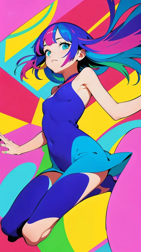 (ultra detailed,ultra high res,detailed background),((2D)),((flat color)),((colorful)),((floating colorful water)),1girl,solo,looking at viewer,BREAK