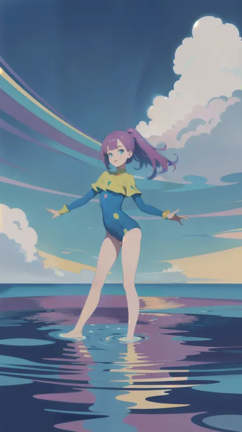 (ultra detailed,ultra high res,detailed background),((2D)),((flat color)),((colorful)),((floating colorful water)),1girl,solo,looking at viewer,BREAK