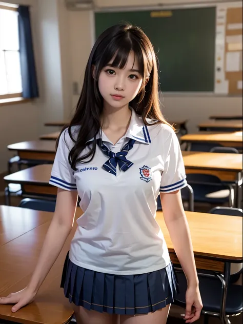 1 young girl, 8k wallpaper, professional photography, realistic portrait, cinematic light, bangs, shortcut、(high school uniform,...