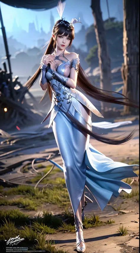 Close-up of a woman in a silver blue dress, Cheng Weipan Art Station, Xiuxian Technology Sense, detailed fantasy art, Stunning character art, Epic and beautiful character art, beautiful armor, Extremely detailed artistic sprouts, Detailed digital animation...