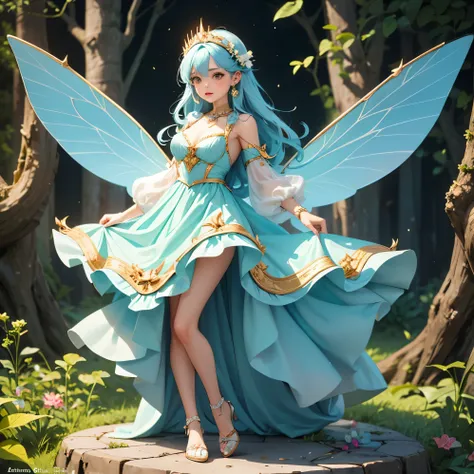 Adult 25 years old woman Flying fairy living in the fairy forest fairy wearing fairy clothes design outfit full body standing