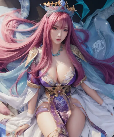 a close up of a woman in a dress with a crown on her head, onmyoji detailed realistic, extremely detailed artgerm, beautiful celestial mage, ahri, by Yang J, concept realistic | artgerm, cushart krenz key realistic feminine, g liulian realistic style, styl...