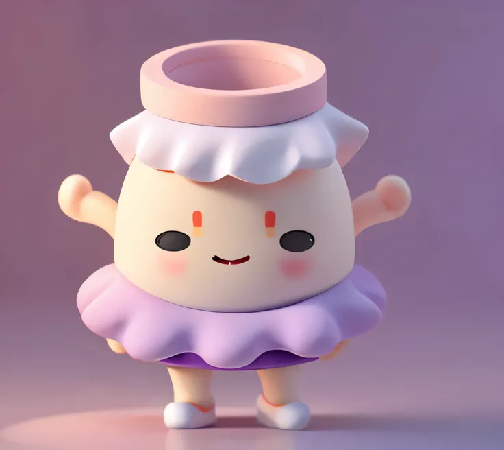 3D modeling, c4d rendering, ultra-light clay material, blind box character style, Morandi color matching, clean fine lines, ultra-clear rendering transition, natural cartoon feel,There'There's a purple cupcake on top, The skirt has ridiculous wiggl...