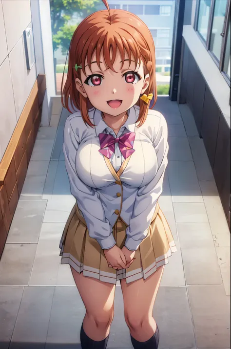 (((pixel perfect, breasts breasts boobs boobs detail perfect))), solo, 1 girl, chika takami, uranohoshi&#39;s uniform, bow, look...