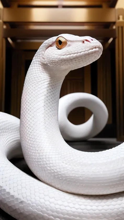 highest quality, 8K, 4K, ((White snake)), black eye, temple, front図ing, front図, front, one head, pure white snake, in the temple