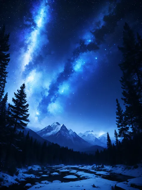 Anime landscape full of stars and high quality details. Ultrasharp. Realistic shaders. Night. Forest. Mountains. 8k