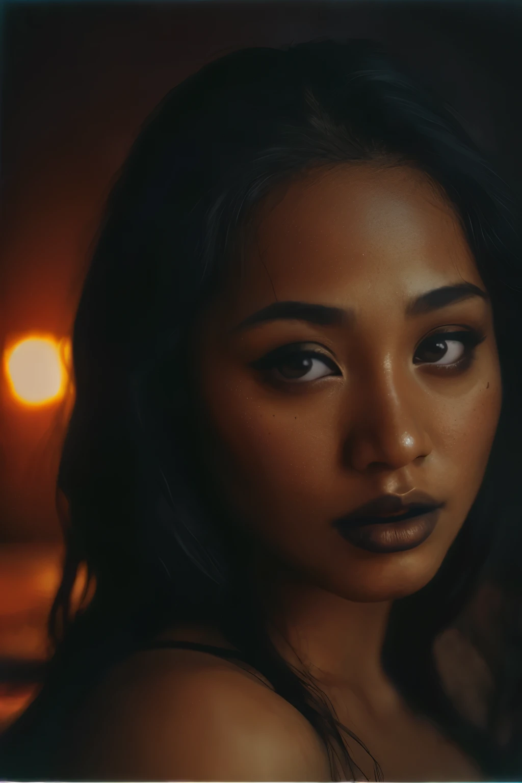 space, Bellydancer, sexy, cleavage, (close-up, editorial photograph of a 21 year old javanese woman), (highly detailed face:1.4) (smile:0.7) (background inside dark, moody, private study:1.3) POV, by lee jeffries, nikon d850, film stock photograph ,4 kodak...