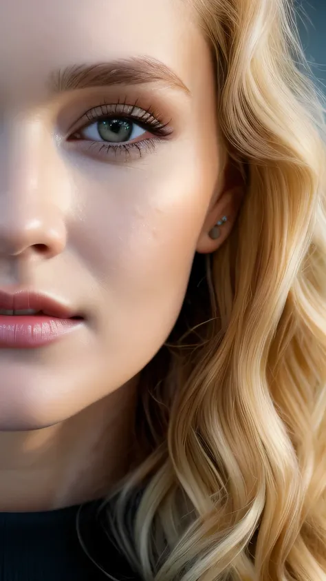 (((close up of face)))、Ultra-realistic Movie Master Pie with ultra-detailed primetime portraits, 最high quality, 8K, table top, Ultra HD), 1 female 38 years old、fashion supermodel, blonde curly hair、masterpiece, 最high quality, high quality, High resolution、...