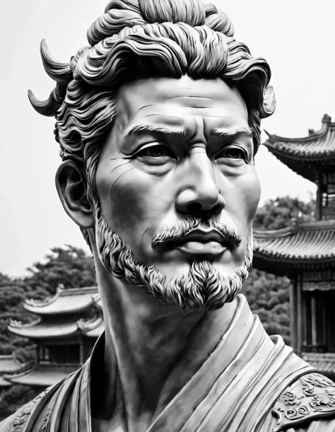 (david&#39;s avatar）, inspired by the famous statue of david，an chinese ink painting style，simple lines，（line art：1.3），black and...