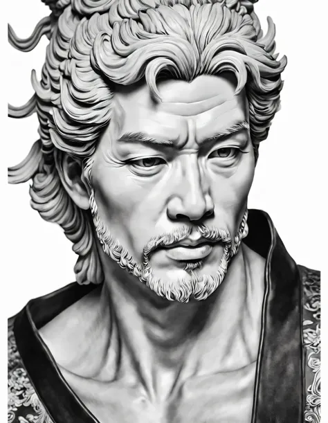 (David&#39;S avatar）, Inspired by the famous statue of David，an Chinese ink painting style，simple lines，（line art：1.3），Black and white line drawing,Beautiful ink line art, comic style,  黑白comic style, pencil and ink comics, black and white coloring