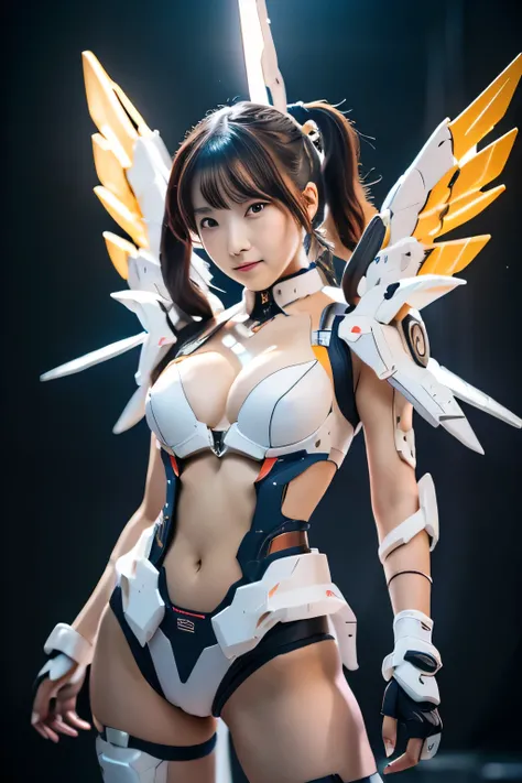 ((highest quality)),
 ((masterpiece)),
 (very detailed: 1.3),
3D,
 japanese young girl wears only a futuristic gundam mecha(gundam),
 with headgear,
 With V fins ,
 ((unarmored cleavage)),
 ((unarmored stomach)),
 ((unarmored upper arm)),
 ((face without a...