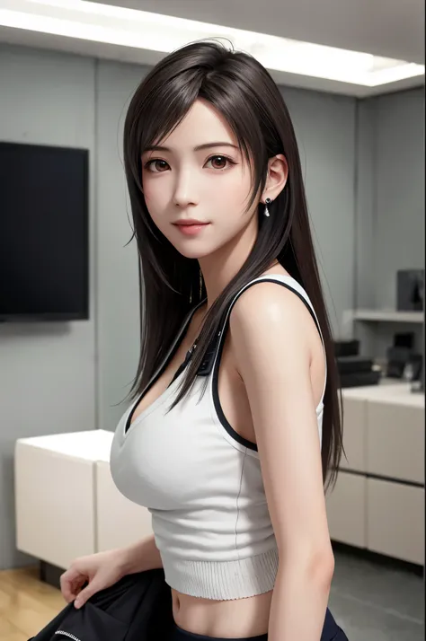 (top quality, masutepiece: 1.1), (Realistic: 1.3), BREAK (((FF7,Tifa_lockhart))),(solo,Tifa:1.2),(japanese ,Strong-minded woman,gray tailored jacket) ,(office, indoor),(sexy pose:1.2),Ultra-detailed face, Detailed eyes,Red eyes, BREAK (((FF7,Tifa_lockhart)...