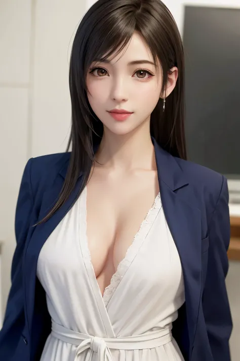 (top quality, masutepiece: 1.1), (Realistic: 1.3), BREAK (((FF7,Tifa_lockhart))),(solo,Tifa:1.2),(japanese ,gray tailored jacket,office:1.3) ,(office, indoor),(sexy pose:1.1),Ultra-detailed face, Detailed eyes,Red eyes, BREAK (((FF7,Tifa_lockhart))),(light...