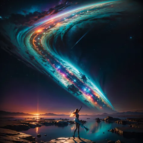 Hyper Vibrant Nebulae Octans by_Mappa Spacious Starry_sky Borealis ((🎈Sunset epic sunshine parabolic sunrise Rain_Color Colorful_liquid_on_naked_body:1.3 Colorful_body Colorful_ink_on_hair:1.2 Rainbow Abundant_colorful_liquids White_liquid fullbodye wet_Co...