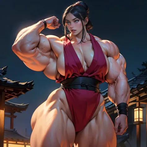 (masterpiece, best quality, highres:1.5), realistic, 1girl, young (japanese) warrior (woman), (hypermuscle:1.4), (huge breasts:1...