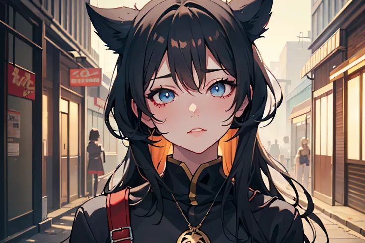 Anime girl with blue eyes standing on a street in the city, anime style 4 k, Smooth Anime CG Art, Portrait Anime Girl, Beautiful Anime Portrait, anime style portrait, detailed portrait of an anime girl, Portrait of an anime girl, artwork in the style of gu...