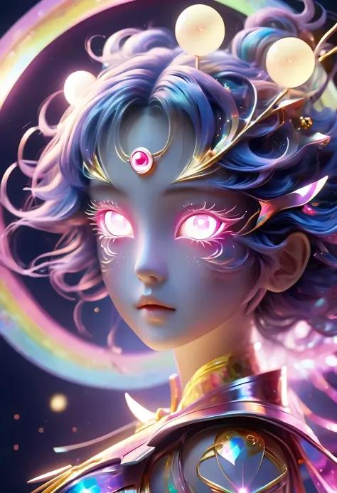 two-dimensional，A super cute &Quote;Sailor Moon&Quote;（Sailor Moon），mini pictures，Beautiful slim girl in anime style，cyberpunk，Steampunk，fault art，Holographic projection，mechanical aesthetics，Ancient，neon lights，laser light，fluorescence，space light，glow ef...