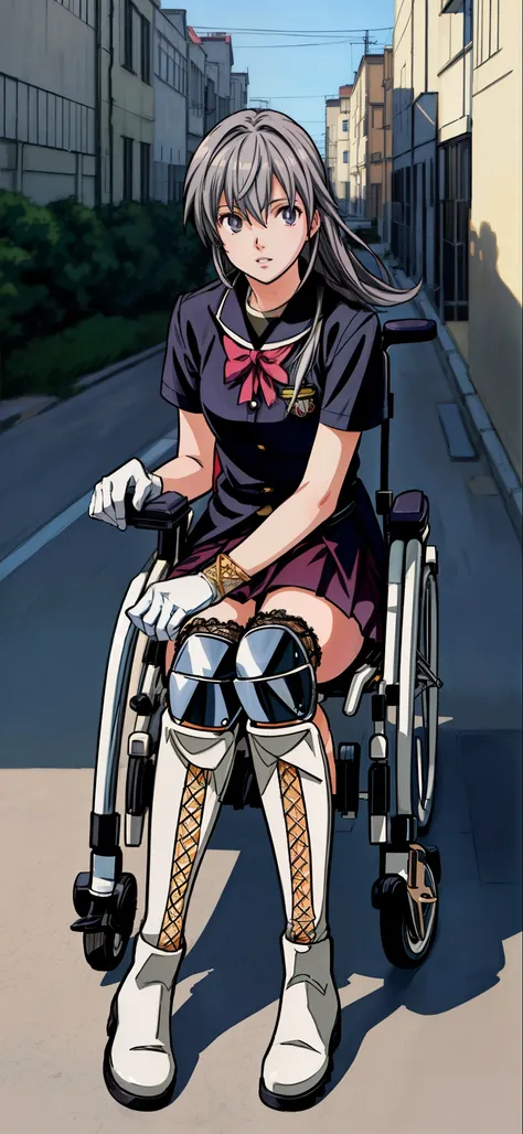 (highest quality,4K,8K,High resolution,table top:1.2), Super detailed, (realistic,photorealistic,photo-realistic:1.37), sickly beautiful girl, panic, I was surprised,((gray hair color)),((medium long hair)), ((Being in a wheelchair)),((row a wheelchair)),(...