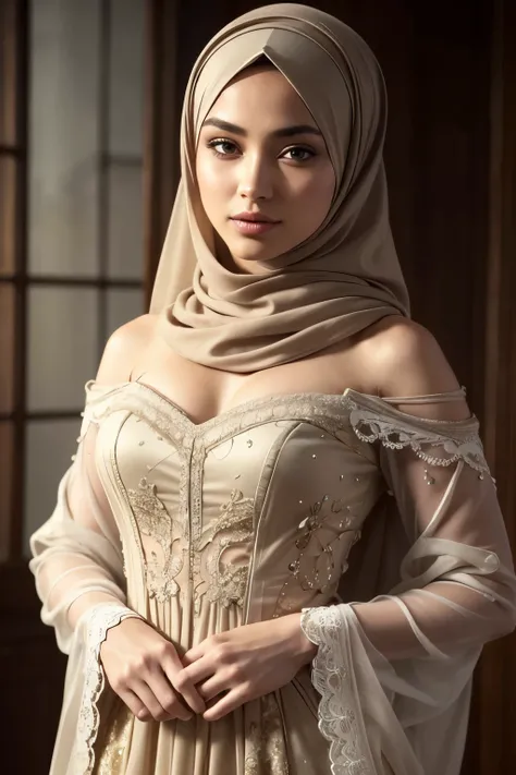 (Masterpiece, best quality, 8k), Malay hijab mistress, (realistic:1.5), stunningly detailed, (masterpiece:1.5), (photorealistic:1.5), (best quality), (delicate skin:1.4), intricately designed hijab with fine lace and embroidery patterns, captivating brown ...