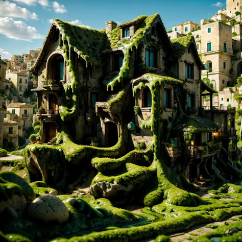 GreenSlimeAI houses, detailed background sassi_di_matera.