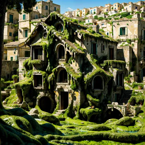 GreenSlimeAI houses, detailed background sassi_di_matera.