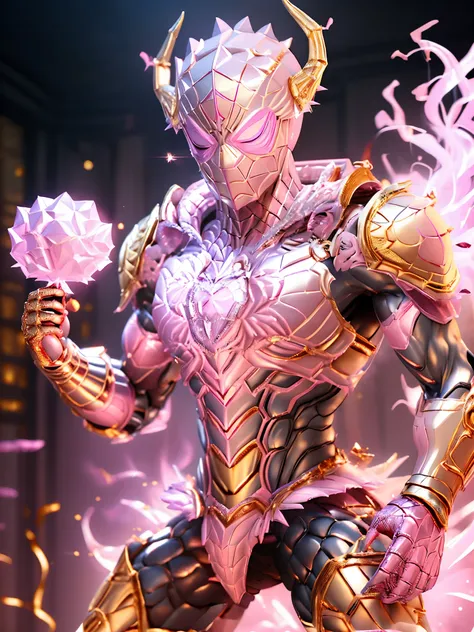  Spiderman, (gold, Pink:1.5), DRAGON HEAD, HEAVY CRYSTAL ARMOR, TRANSPARANT, ABS, colourful smoke around the character