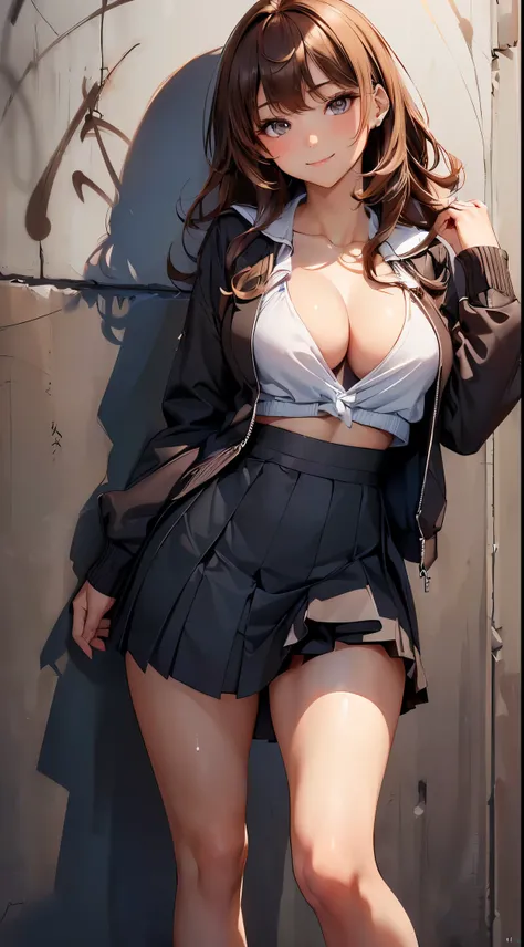 ​masterpiece, top-quality, the Extremely Detailed CG Unity 8K Wallpapers, Ultra-realistic 8kCG, erfect artwork, The perfect female figure, Dramatic shadows, (spot light, Perfect litthing, Detailed light, (((1girl in))), ((Sharp face)), ((Brown hair, waved ...