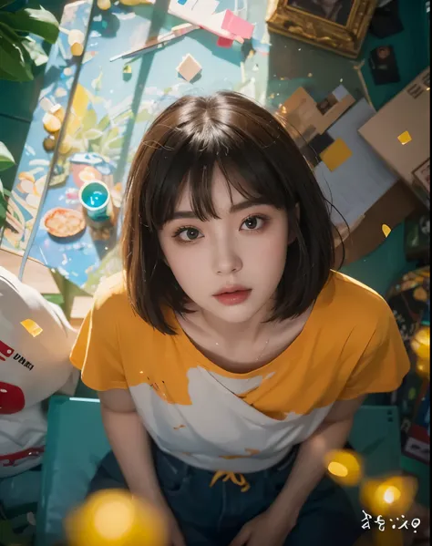 (Best quality, 8k, 32k, Masterpiece, UHD:1.2) "Produce a captivating art piece featuring a girl with a stylish bob haircut, illuminated by dramatic and cinematic lighting that accentuates the contours of her face and hair. Create an atmosphere that exudes ...