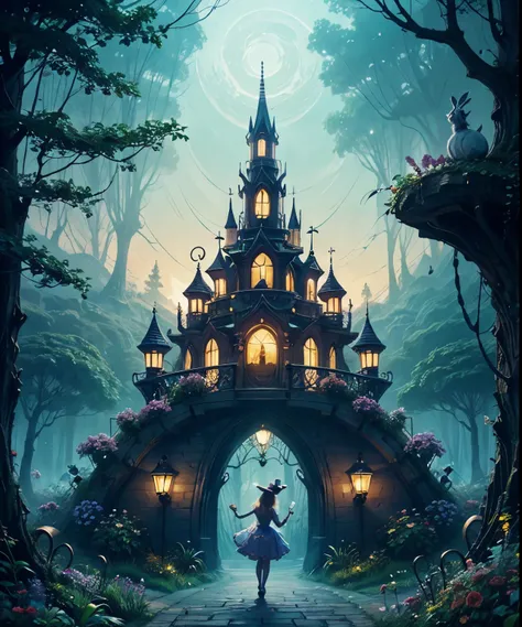 best quality,ultra-detailed,realistic:1.37,phenomenal lighting,Alice in Wonderland theme,colorful,impressionistic,ethereal,hazy garden scene,beautiful girl with curious eyes and rosy lips,sunken eyes reflecting wonder,long flowing hair,butterflies and flow...