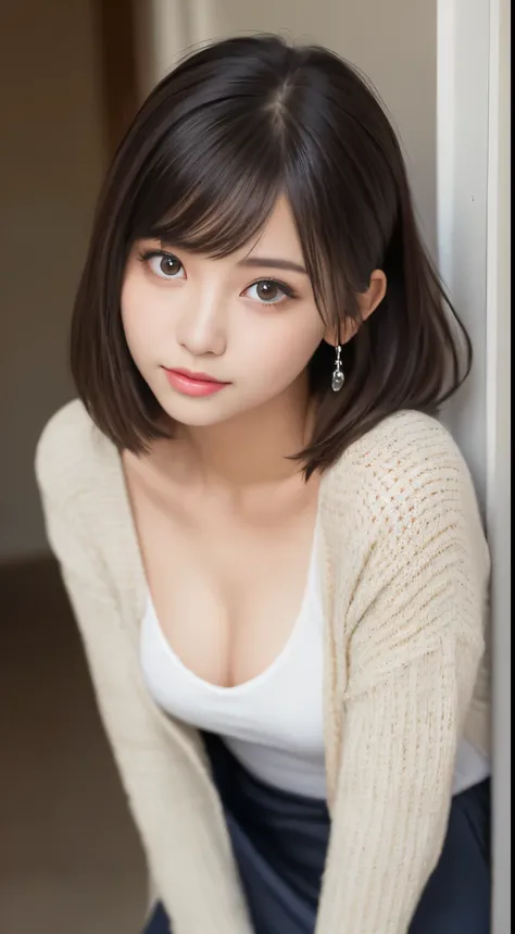 smile、night、RAW photo、(((ultimate beauty portrait)))、((glowing skin))、1 girl、((Completely naked))、15 year old beautiful girl from Prague、bright look、((brown hair))、(cleavage)、(、((Big eyes that shine like jewels))、open cardigan、open your clothes、pantyhose、G...