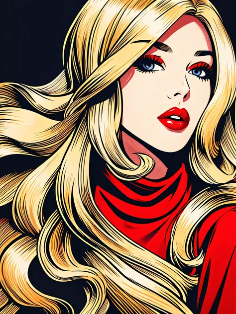 jeune fille blonde, long hair and red lips