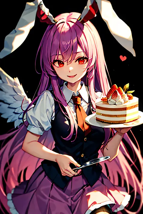 "(best quality,highres:1.2),reisen_udongein_inaba_touhou,angel wings long black wings,glowing,holy,edgy,smiling,fully clothed,ha...