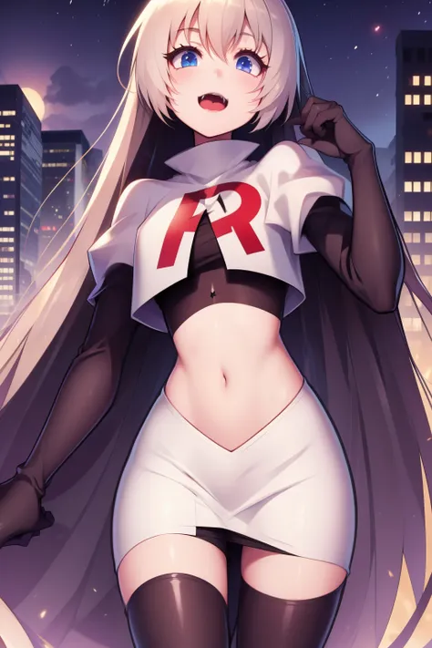 victoria,team rocket,team rocket uniform,white skirt,red letter r,crop top,black thigh-highs,black elbow gloves,