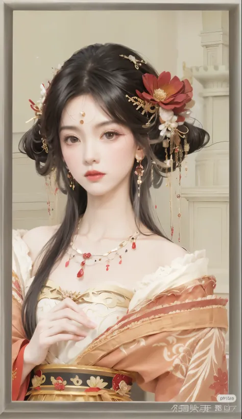 real person，realistic，a close up of a woman wearing a red and gold dress, ((beautiful fantasy queen)), beautiful fantasy queen, ...