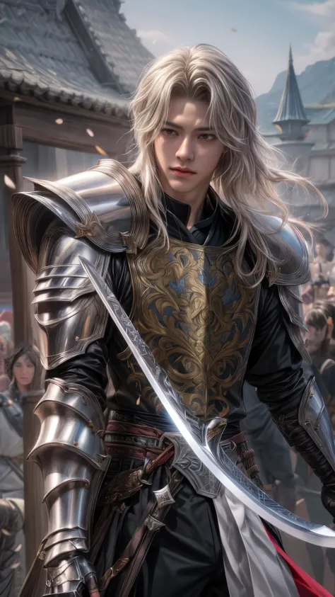 a close up of a man in armor holding a sword, extremely detailed artgerm, sylas, ig model | artgerm, artgerm detailed, artgerm. high detail, range murata and artgerm, g liulian art style, artgerm jsc, ! dream artgerm, inspired by Huang Shen, casimir art, l...