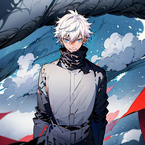 Anime character with white hair and blue eyes, white hair deity, gray haired, Tall anime guy with blue eyes, anime male characters, jujutsu kaisen, Gojo Gojo, Gojo Satoru, so cool, 8K, masterpiece, best quality