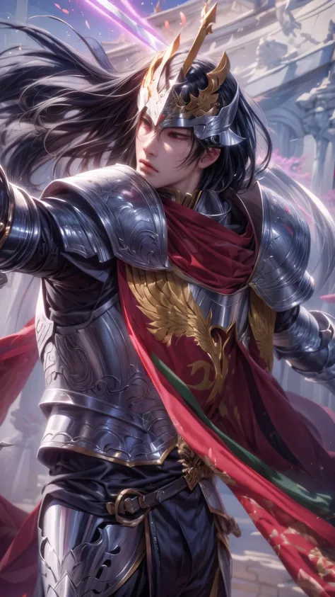 a close up of a man in armor holding a sword, extremely detailed artgerm, sylas, ig model | artgerm, artgerm detailed, artgerm. high detail, g liulian art style, range murata and artgerm, artgerm jsc, ! dream artgerm, inspired by Huang Shen, casimir art, L...