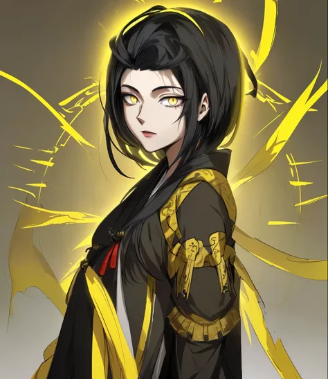 ((daoist robe)),black hair,yellow eyes,(high quality eyes),,masterpiece, best quality, high quality