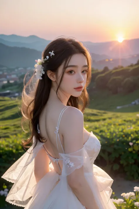 A beautiful woman stood atop a rocky outcropping, Her hair was swept up in loose curls that tumbled down her back, a subtle hint of makeup accentuated her high cheekbones, full lips, and flawless complexion. As she turned to face the camera, a soft smile ...