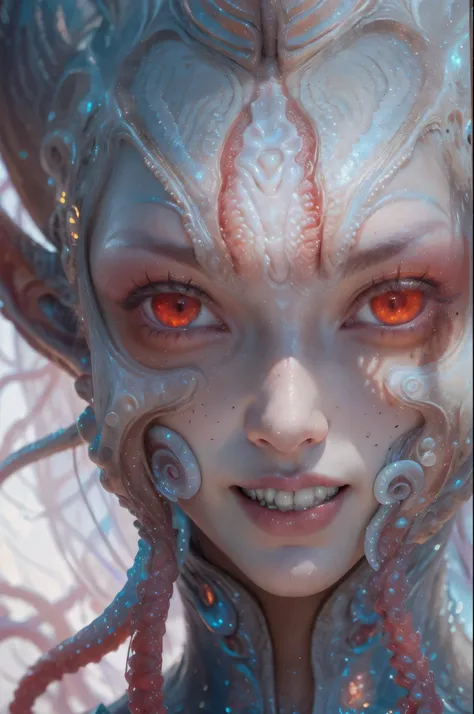 scary and sexy detailed art in color, portrait, (beautiful and obscene female alien:1.4), (vulgarity1.7), (she has red eyes with...