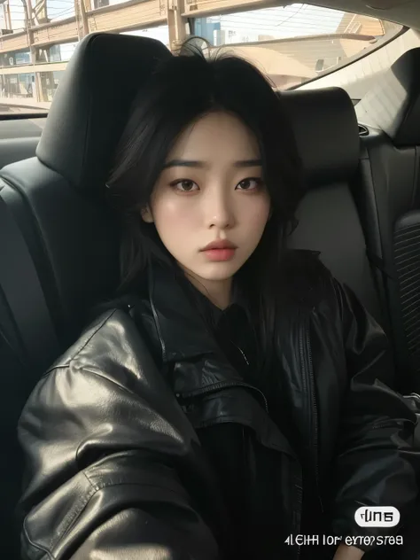 mulher arafada em um carro com uma jaqueta preta e uma jaqueta preta, Jinyoung Canela, menina coreana, Mulher sul-coreana bonita, linda mulher coreana jovem, Ulzzang, cruel korean goth girl, Bae Suzy, mulher coreana jovem bonita, Heonhwa Choe, Mulher corea...