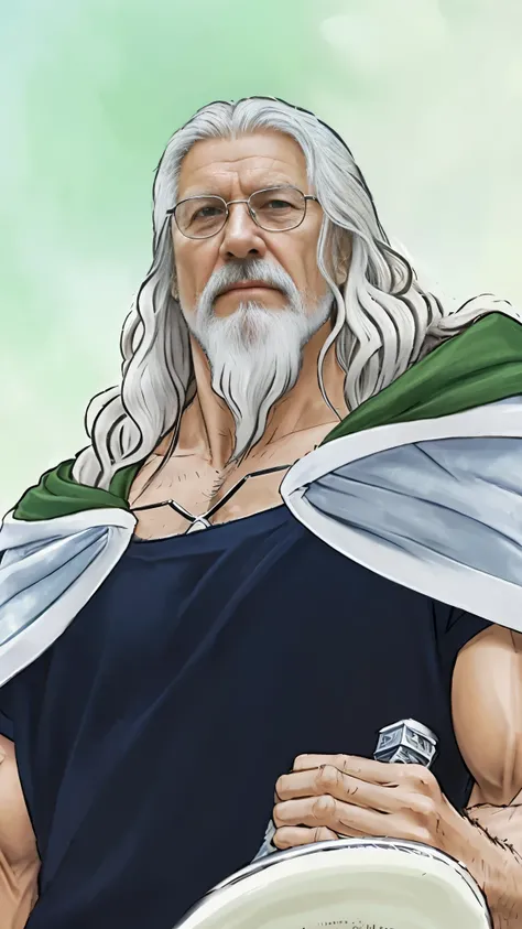 (masterpiece), (realistic), (ultra detailed), ( high reest quality), (photorealistic), (perfect face), (perfect anatomy), (((old man))), (((muscular))), (((male))), solo, Silvers Rayleigh from one piece, Silvers Rayleigh, long hair, white hair, Silvers Ray...