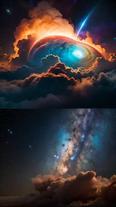 god, Creator of the Almighty Universe, Bigger than all galaxies, Expressed by the appearance of a gigantic energy cloud of Hyper Hyper Mega、Located in the middle of a super-dense universe, hyper sharp, surreal, Complex, 32K, photorealism style  