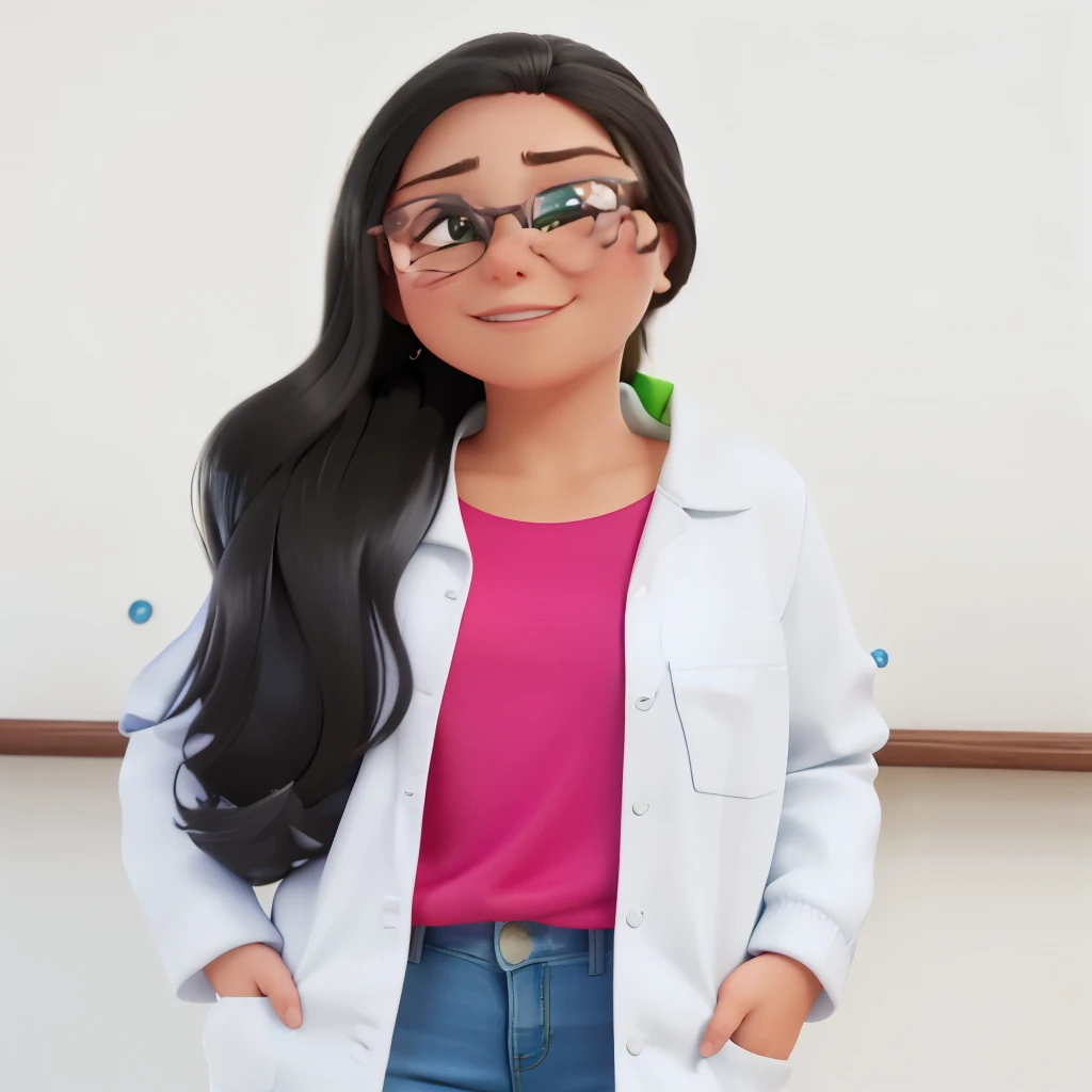 uma mulher com jaleco e jeans em frente a uma parede branca, vestindo jaleco e blusa, doutor, by Amélia Peláez, Alanis Guillen, Adriana Dxim, powder Nándor Katona, fernanda suarez, foto profissional, wearing lab coat and glasses, lorena avarez, embaralhame...