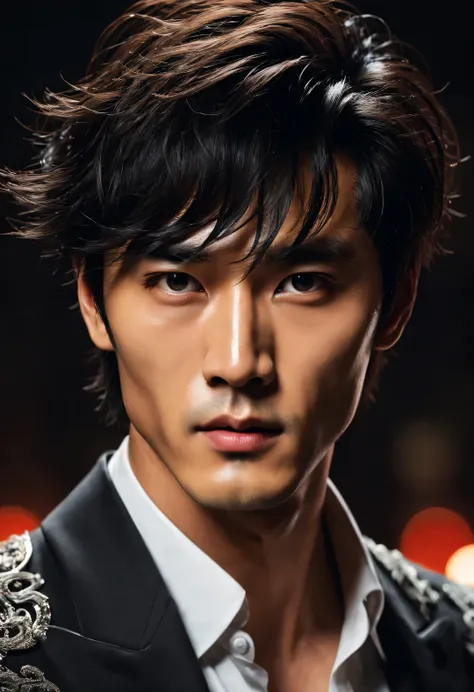 （male character design），（Half-length close-up）（Close-up of Chinese aloof and handsome guy Pan An），（Pan An wears modern and fashionable men&#39;s clothing&#39;S suit），Pan An’s skin is fair and flawless，Toned muscles，Fresh and toned abs，His nose bridge is ve...