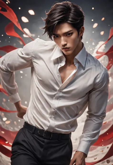 （male character design），（Half-length close-up），（Close-up of front view of melancholy handsome Chinese man Pan An），（Pan An wears modern and fashionable men&#39;s clothing&#39;S suit pants），（Pan An’s skin is fair and flawless），The bridge of his nose is high ...