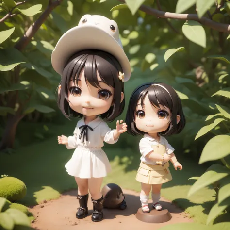 (((chibi 3d))),High quality chibi. Chibi Boy, black hair、black eye、smile、alone、One little rabbit、sea background, whole body, Are standing, highly detailed face and eyes, clearly outlined, alone、genuine、chibi 3d、Dazzling sunlight filtering through the trees