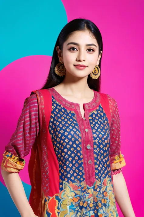 (Indian girl wearing a premium kurti, colored full background in high definition, 4K -- version 2)

An Indian girl gracefully dons a vibrant and richly textured premium kurti against a full-color background. The high definition, 4K image captures every int...